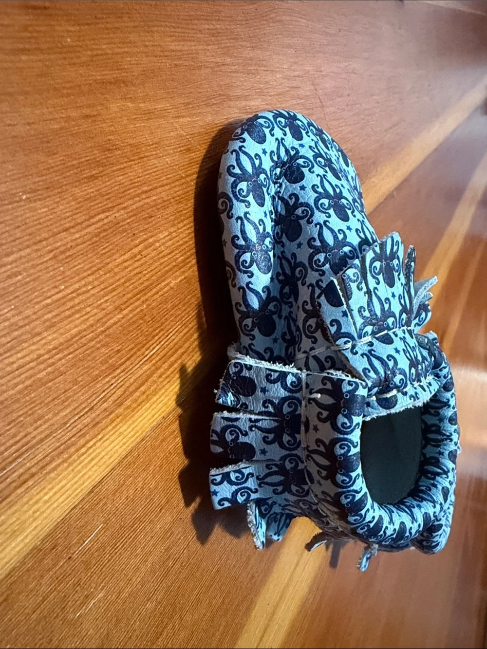Freshly Picked Blue Octopus Patterned Kids Moccasins - Soft Baby Shoes